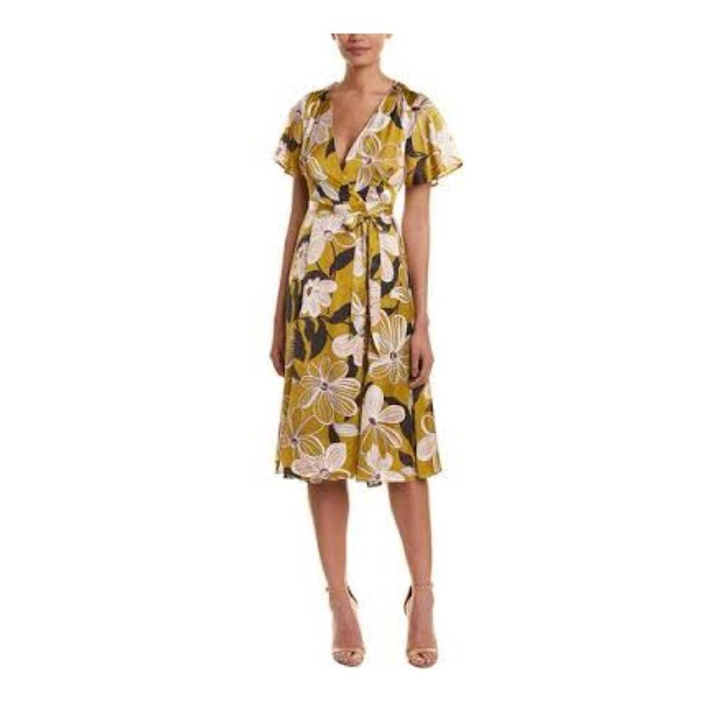 Hutch Anthropologie Mustard Yellow Floral Wrap Midi Dress Sz.XS